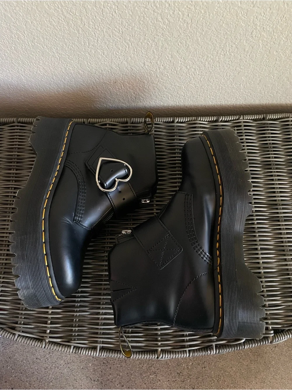 Dr Martens x Lazy Oaf Black Heart Buckle Booties Boots Women’s Size 7